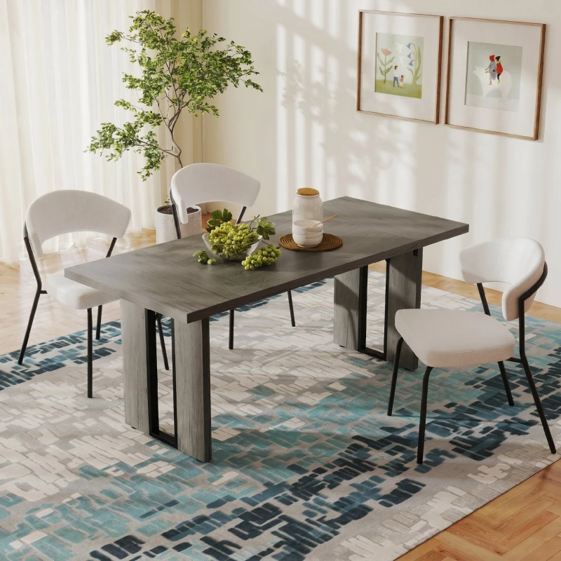 HOMCOM Masă de Dining în Stil Industrial pentru maximum 8 persoane, din lemn și oțel, 180x80x75 cm, gri