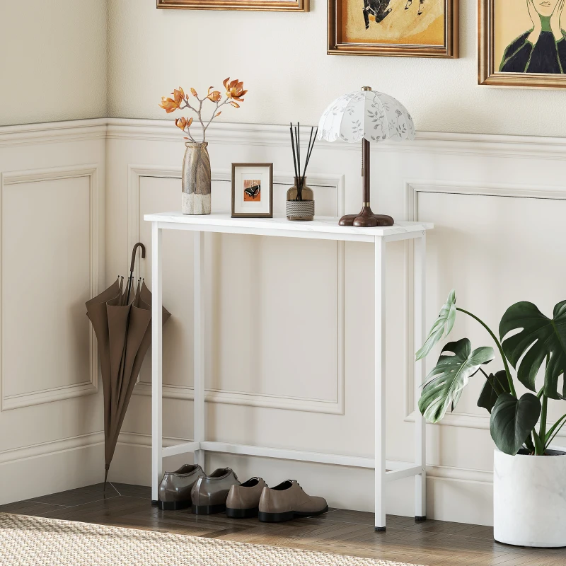 HOMCOM Konsolentisch Flurtisch mit verstellbar Fußpads, Kippschutz 75 x 24 x 76 cm für Kleinen Raum Weiß
