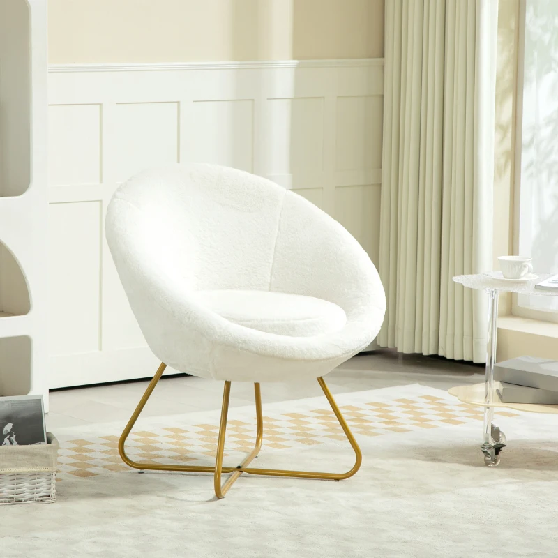 HOMCOM Poltroncina da Camera in Finta Pelliccia con Gambe in Metallo, 75x66x79 cm, Bianco