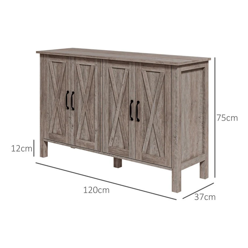 HOMCOM Dulap Multifuncțional Stil Rustic cu 4 Rafturi Reglabile, din Lemn, 120x37x75 cm, Gri