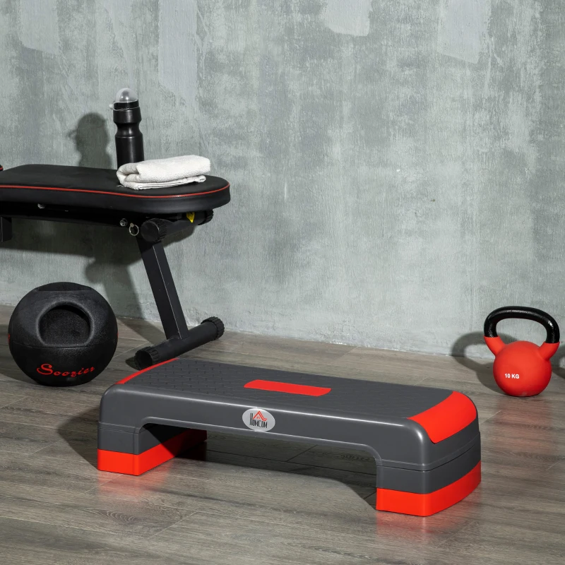 HOMCOM Aerobic Step, 10cm, 15cm & 20cm Height Adjustable Exercise Stepper for Exercise Workout, Nonslip Step Board Great for Home & Office, Grey and Red