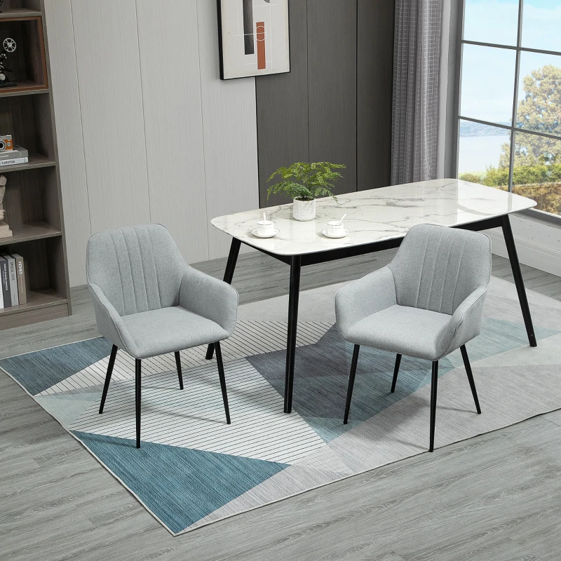 HOMCOM 4er Set Esszimmerstühle Essstühle Polsterstuhl mit atmungsaktivem Leinenbezug Wohnzimmerstuhl Sessel Küchenstuhl mit Rückenlehne Armlehne Leinen Hellgrau 59,5 x 56,5 x 81 cm