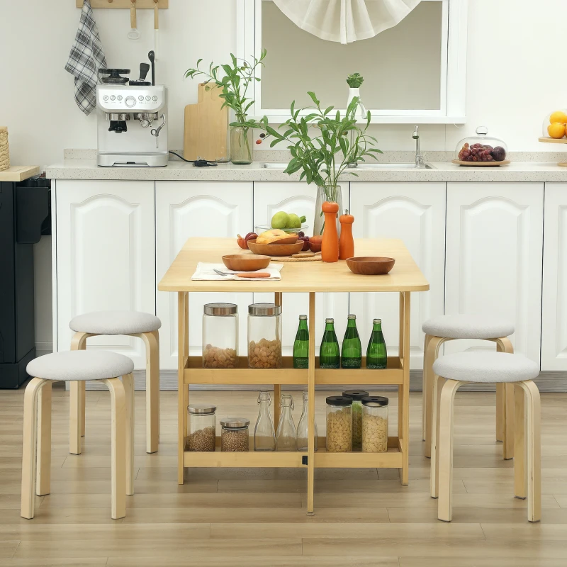 HOMCOM Polsterhocker im 4er-Set, stapelbar, lackierte Oberfläche, Holzbeine, Cremeweiß