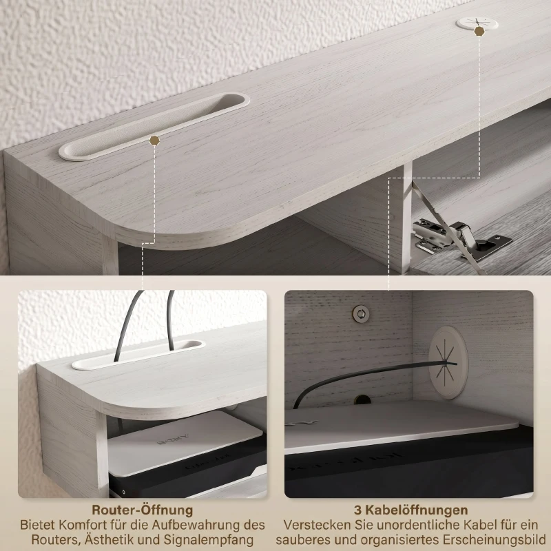 HOMCOM Dulap TV Suspendat din Lemn cu 2 Rafturi Deschise și Dulap, 120x26x16 cm, Alb și Gri