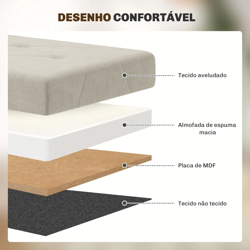 HOMCOM Banco de Armazenamento Dobrável Capacidade de 67 L  Estofado em Veludo Carga 120 kg 76x38x38 cm Creme