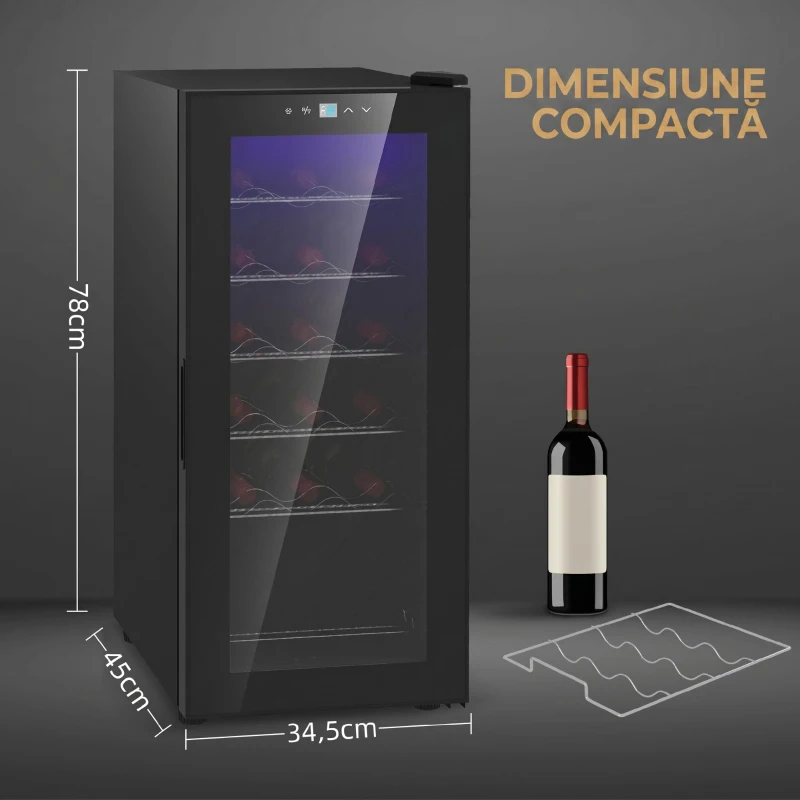 HOMCOM Frigider pentru Vinuri cu Capacitate de 18 Sticle, Display Digital, Lumină LED și Control al Temperaturii, Negru