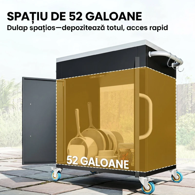 HOMCOM Cărucior de Bucătărie din Oțel Inoxidabil cu Dulap Contenitor și 6 Cârlige, 86x50x86,5 cm, Negru