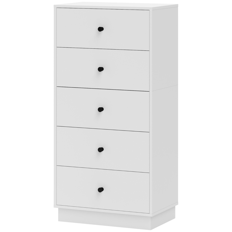 HOMCOM Comodă cu 5 sertare pentru dormitor modernă și compactă, 47x29x95 cm, alb