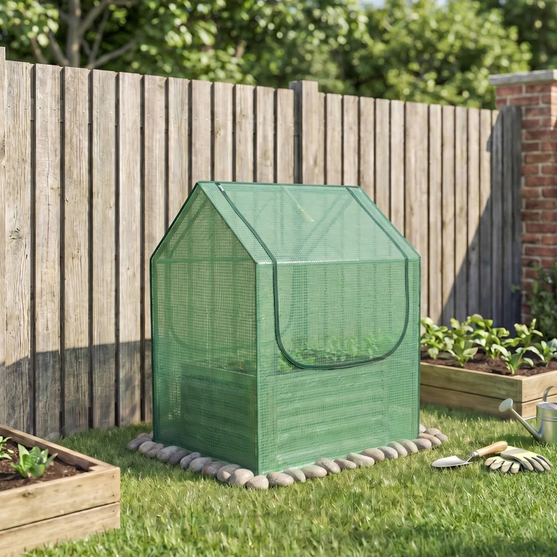 Outsunny 61 x 61cm Garden Planter Bed, with Cover - Green and Silver