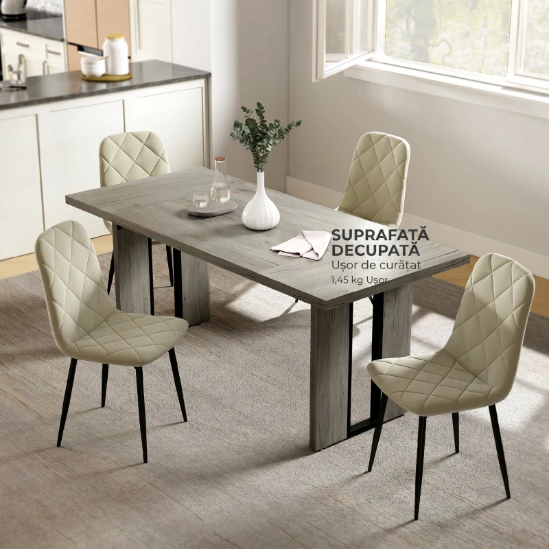 HOMCOM Masă de Dining în Stil Industrial pentru maximum 8 persoane, din lemn și oțel, 180x80x75 cm, gri