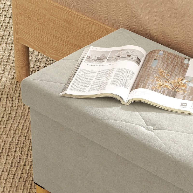 HOMCOM Banco de Armazenamento Dobrável Capacidade de 67 L  Estofado em Veludo Carga 120 kg 76x38x38 cm Creme