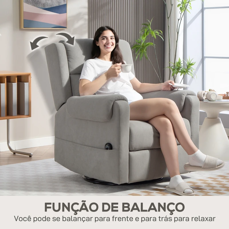HOMCOM Poltrona Relax Reclinável Elétrica Giratória e Basculante com Apoio para os Pés Ajustável Controlo Remoto 86x89x99 cm Cinzento Claro
