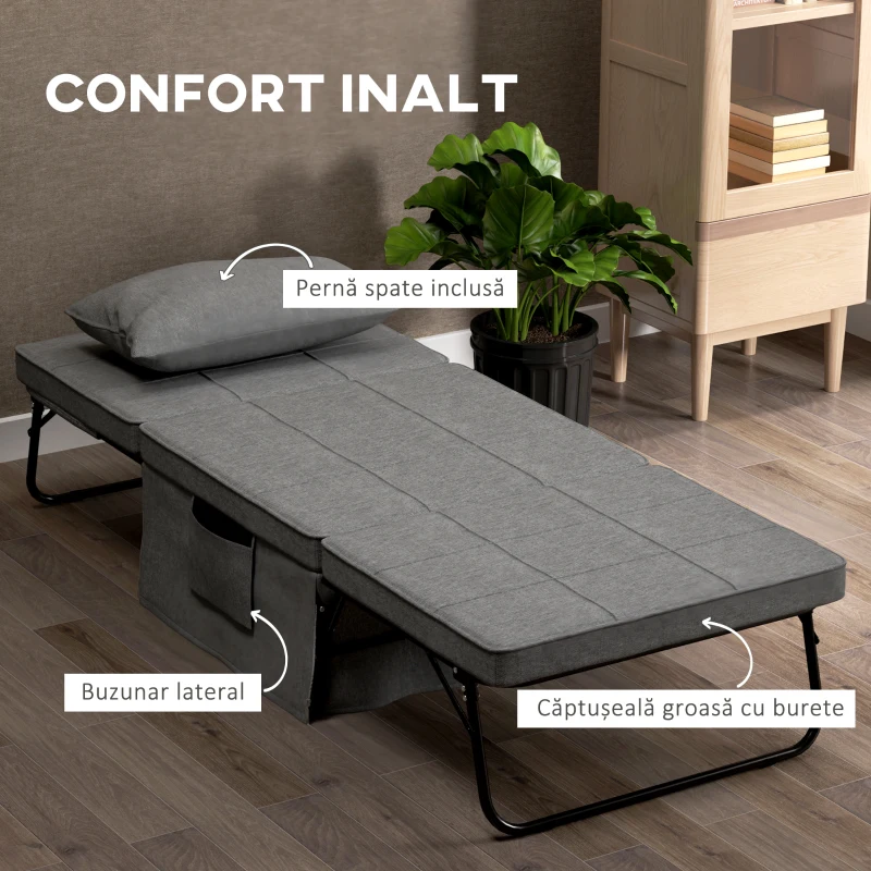 HOMCOM Taburet Extensibil Multifuncțional 4 în 1 cu Spătar Reglabil pe 5 Niveluri, Gri(m-7)