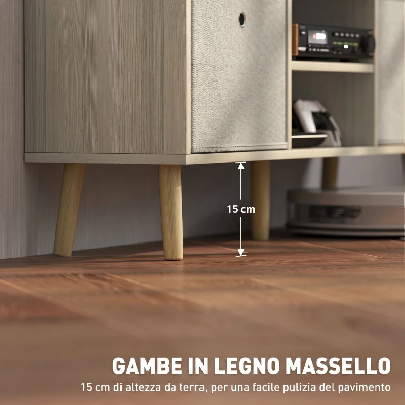 HOMCOM Mobile TV Fino a 50" con 2 Cassetti Removibili e 2 Ripiani Aperti, 110x29x46.5cm, Color Legno Beige