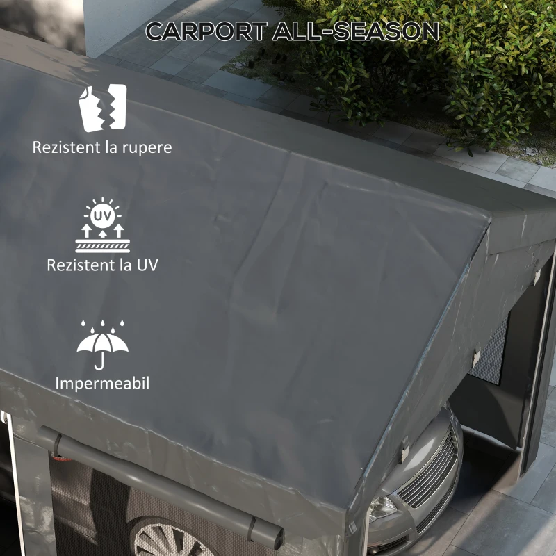 Outsunny Pavilion Auto și pentru Petreceri cu Înălțime Reglabilă, 4 Uși și 4 Fereastre, 6x3m Gri Închis