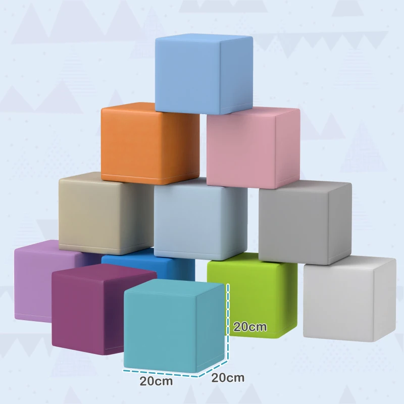 HOMCOM 12 PCs Soft Play Blocks, Soft Foam Toy, Building and Stacking Blocks for Kids, Blue