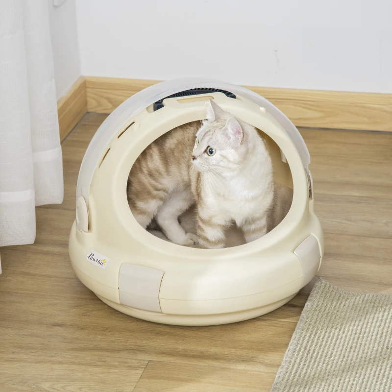 PawHut Caixa de Transporte Ninho para Gato Casa para Gato Portátil Cesto Lavável Almofada Removível Bege