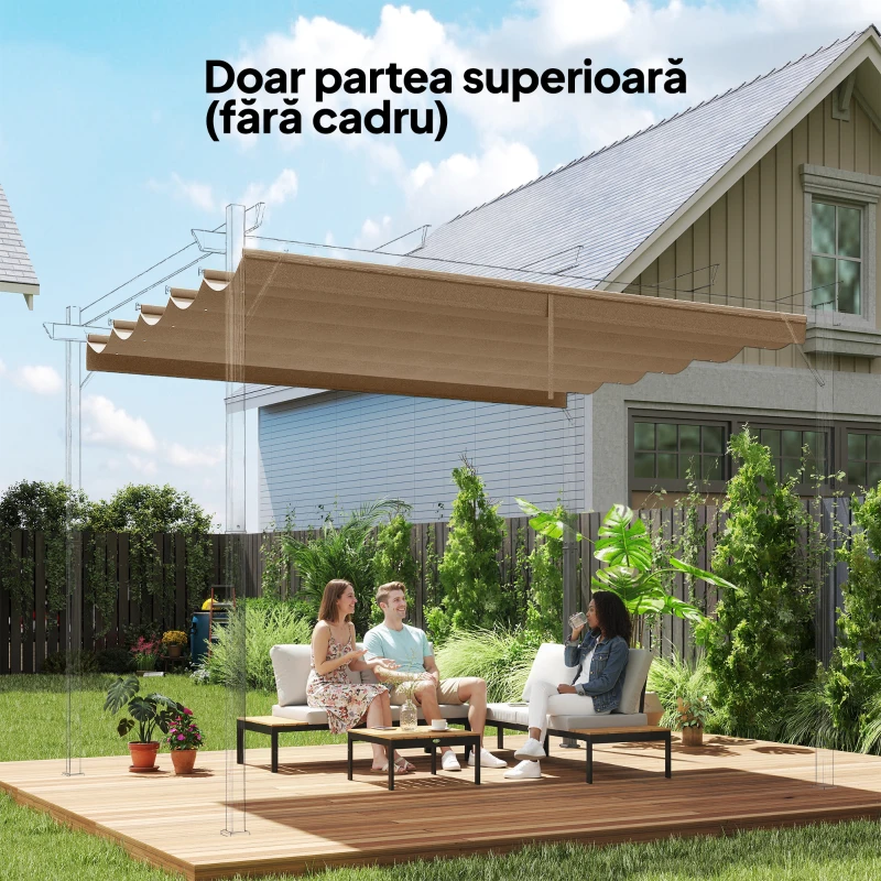 Outsunny Acoperiș pentru Gazebo Pergolă cu 10 Orificii de Drenaj din Poliester, 250x255 cm, pentru Pergolă 3x3 m, Maro Deschis