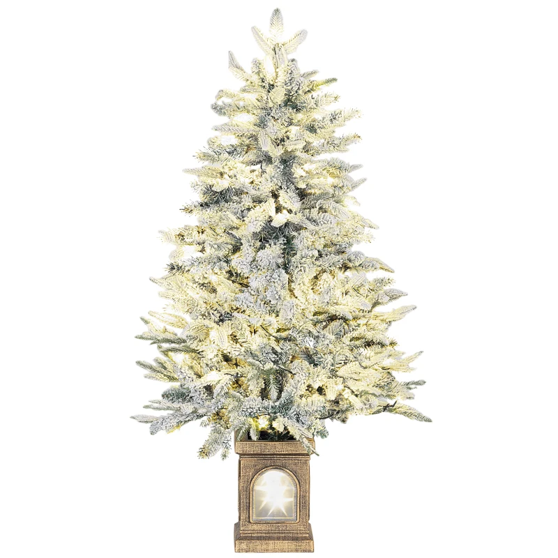 HOMCOM Künstlicher Weihnachtsbaum, schneebedeckter Look, 100 LEDs, 8 Modi, Kunststoff