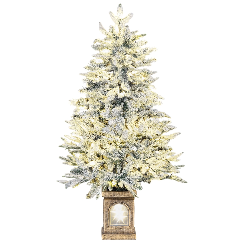 HOMCOM Künstlicher Weihnachtsbaum, schneebedeckter Look, 100 LEDs, 8 Modi, Kunststoff
