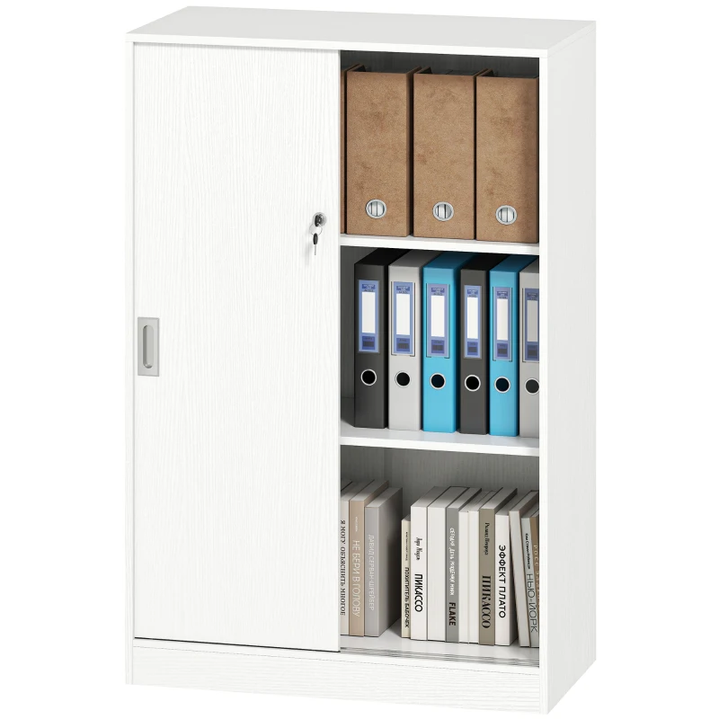 HOMCOM Armario de Oficina Práctico con 2 Puertas Correderas Llaves y 3 Estantes para Despacho Estudio 80x40x120 cm Blanco