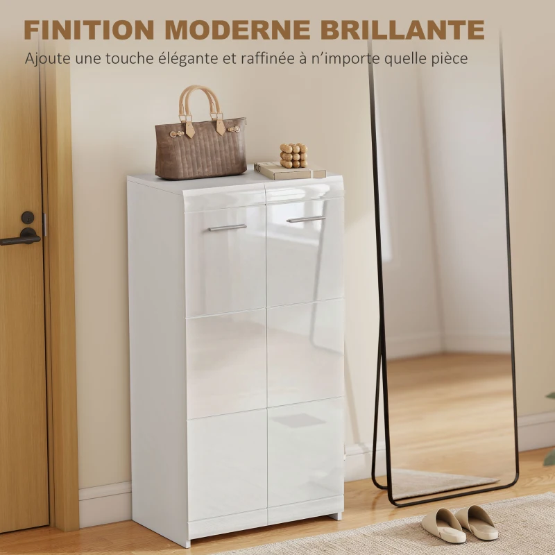 HOMCOM Meuble à chaussures 10 paires, armoire à chaussures à haute brillance 5 niveaux, étagères réglables, 55x36x108cm, blanc