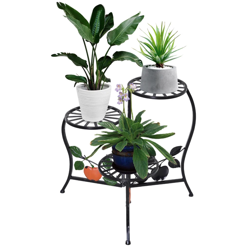 Outsunny Blumenständer Blumentreppe Pflanzenregal 3 Ablagen Pflanzenständer Retro-Design Deko Metall Schwarz 64 x 45 x 56 cm