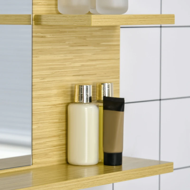 kleankin Specchio da Parete Rettangolare per Bagno con 4 Ripiani Laterali e Ampio Ripiano Inferiore, in MDF e Vetro, 80x12.5x70cm