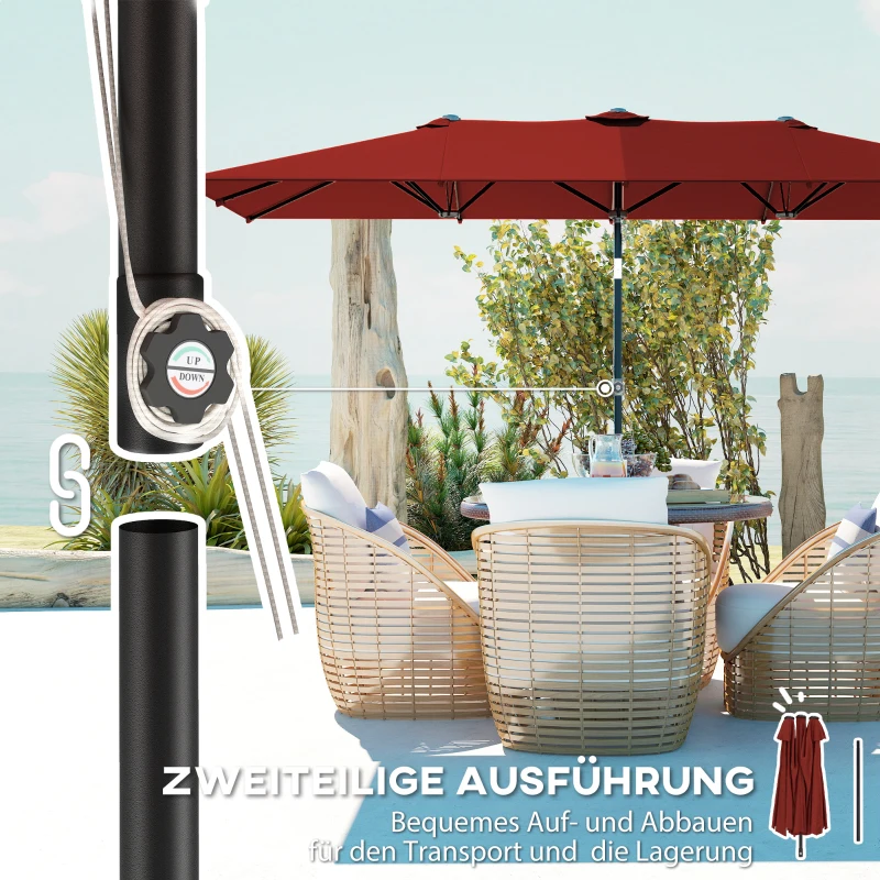 Outsunny Großer Sonnensschirm, höhenverstellbar, neigbar, 150x295x170-214 cm, Weinrot