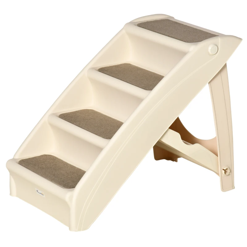 PawHut Escalier pour Chien Pliant à 4 Marches Antidérapantes, Escalier pour Animaux en Plastique, 62 x 38 x 49,5 cm, Beige