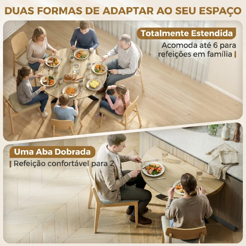 HOMCOM Mesa de Cozinha Redonda Dobrável para 2-6 Pessoas com Aba Rebatível Estrutura de Aço em X Duplo Ø110x76 cm Madeira