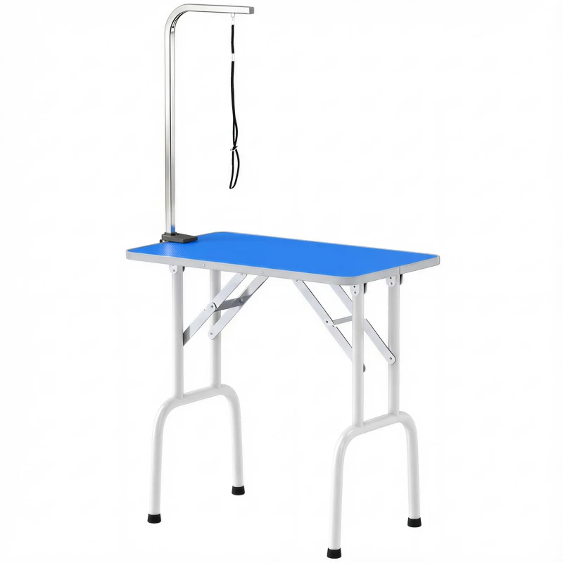 PawHut Mesa de Peluquería Canina Plegable con Encimera Antideslizante Brazo Ajustable 81x48,5x80 cm Azul