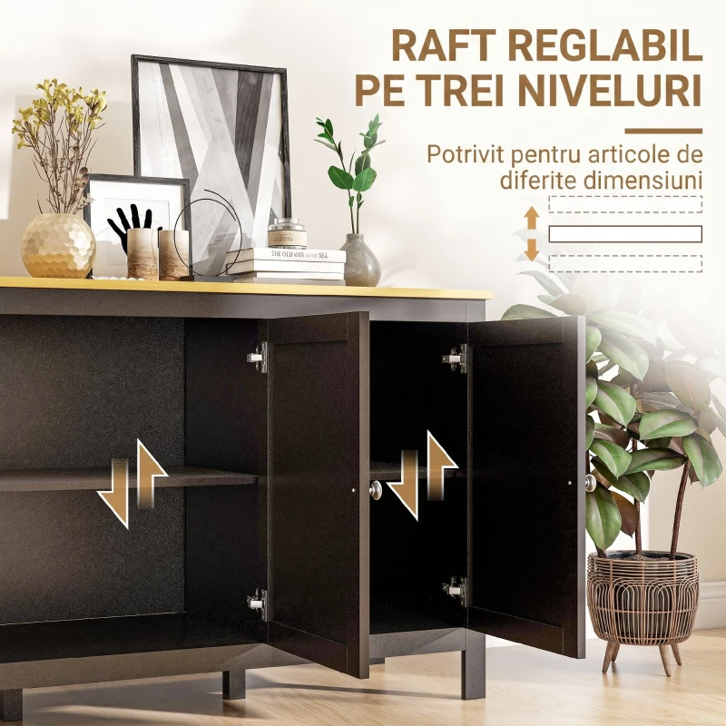 HOMCOM Dulap cu 2 Compartimente și 2 Rafturi Reglabile pe 3 Nivele, 120 x 40 x 70 cm, Negru și Lemn