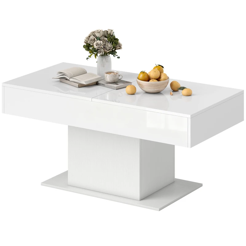 HOMCOM Tavolino da Caffè Estensibile con Vano Contenitore Moderno, 108-178.5x53x49 cm, Bianco Lucido