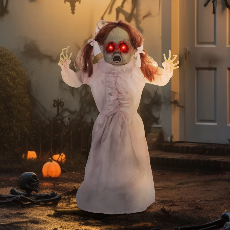 HOMCOM Horrorpuppe, Helloweendeko, aktiviert mit Geräusche/Berührung, rote Augen, Sound, 76 cm(m-10)