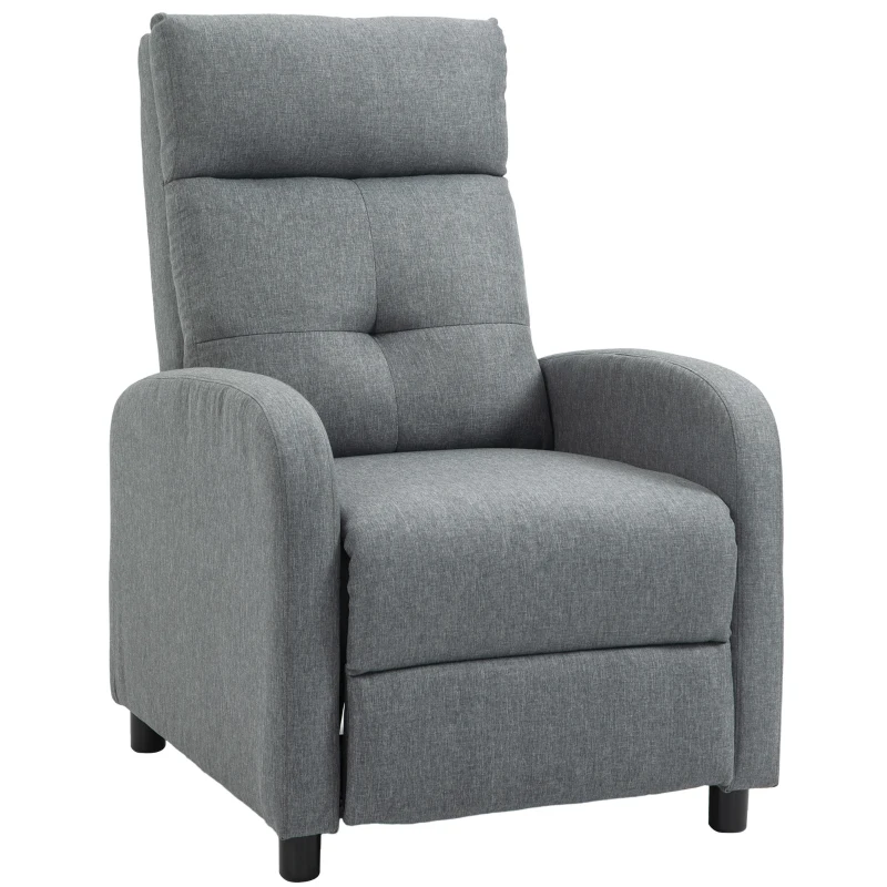 HOMCOM Fotoliu Reclinabil 155° max cu Tapițerie din Material Textil cu Aspect de In, Gri, și Suport pentru Picioare, 67x87x98 cm
