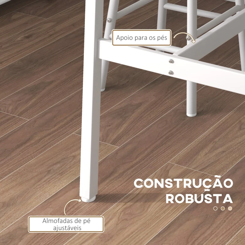 HOMCOM Mesa Alta de cozinha com Bancos Estrutura em Aço Estilo Industrial Mesa Alta para Sala de Jantar Natural e Branca