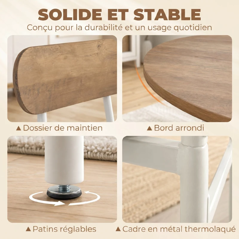 HOMCOM Ensemble table salle à manger avec 4 chaises, table de cuisine avec chaises pour 4 personnes, cadre en métal, naturel