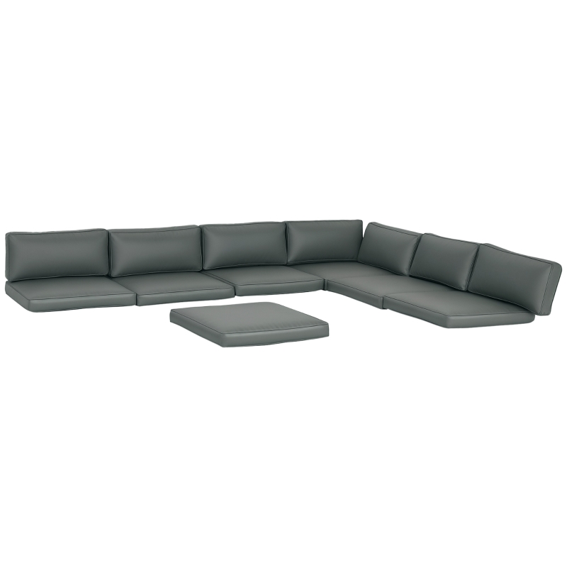 Outsunny Replacement Cushions for Rattan Furniture - 14 Piece Outdoor Seat Cushion Pad Set for Patio Conversation Set, Includes 7 Seat Cushions and 7 Back Cushions, Grey