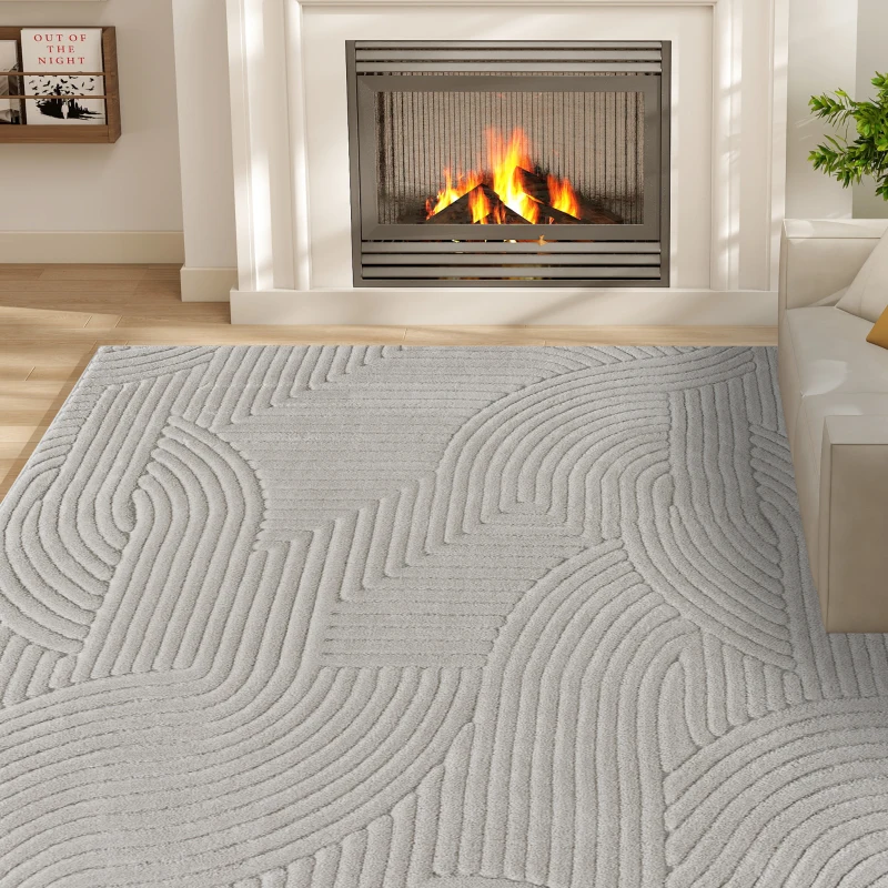 HOMCOM Tapis salon 230 x 160 cm, tapis à poils épais géométrique, moelleux et antidérapant, gris