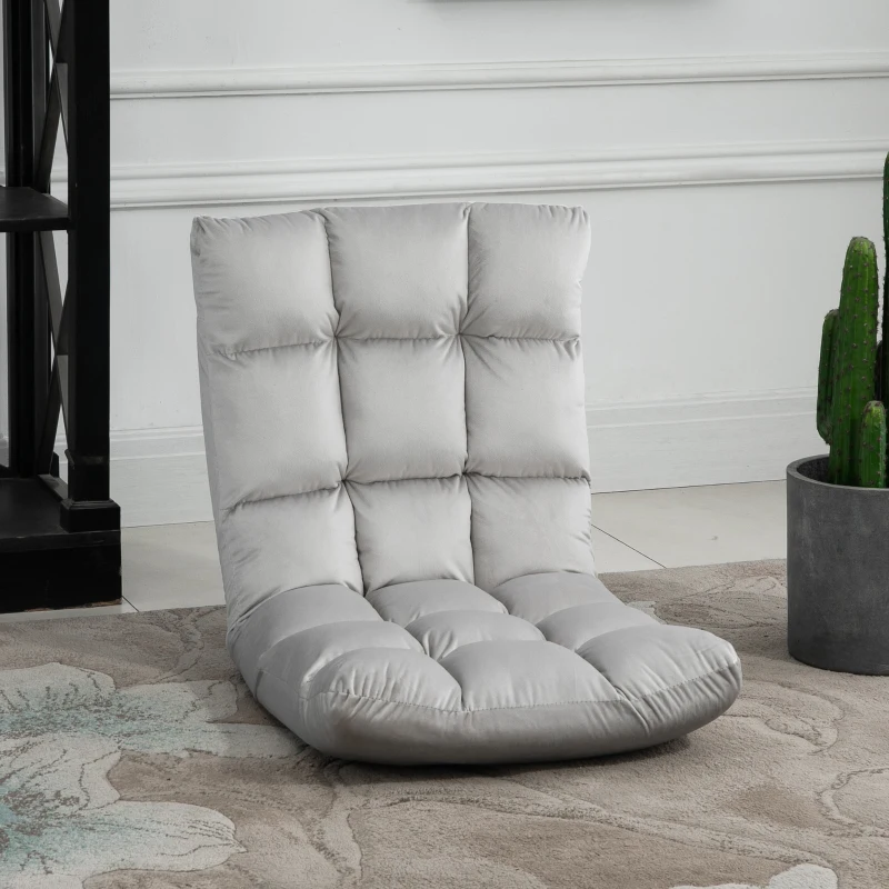 HOMCOM Fauteuil Convertible Fauteuil Paresseux Grand Confort Inclinaison Dossier Multipositions 90°-180° Flanelle Polyester capitonné Gris Clair