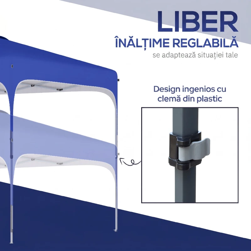 Outsunny Pavilion Pliabil 2.5x2.5 m cu Înălțime Reglabilă, Saci de Nisip și Geantă cu Roți, Albastru