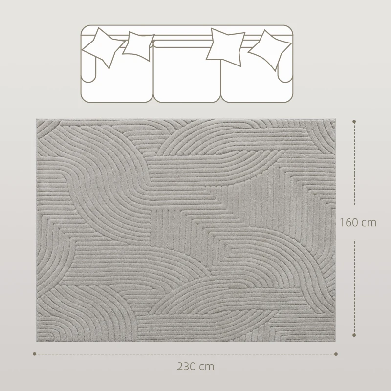 HOMCOM Tapis salon 230 x 160 cm, tapis à poils épais géométrique, moelleux et antidérapant, gris