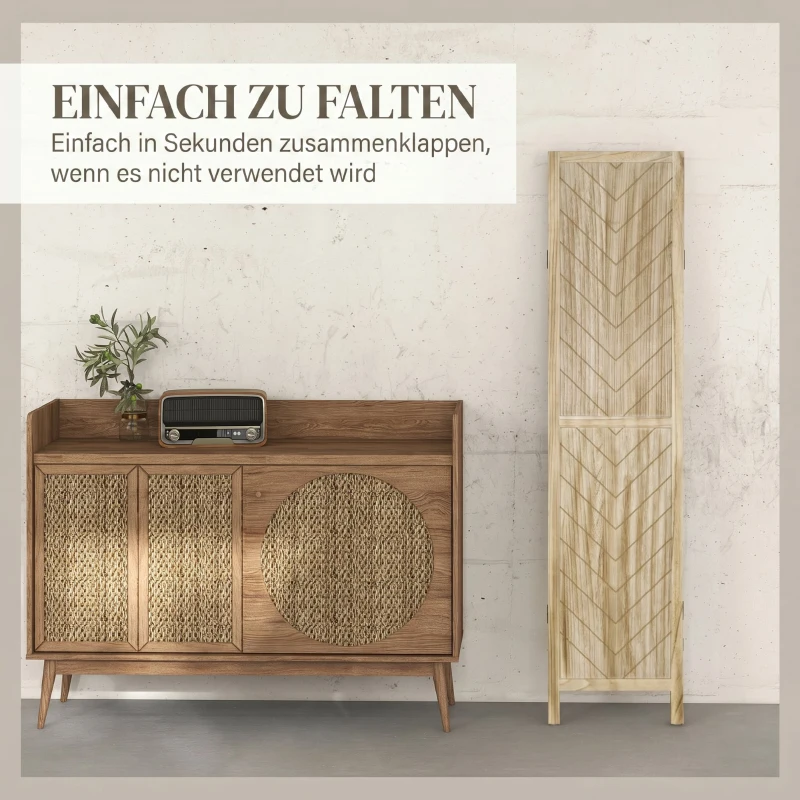 HOMCOM Paravan pliabil de interior cu 3 panouri în model os de pește din lemn, 120x1,6x170 cm