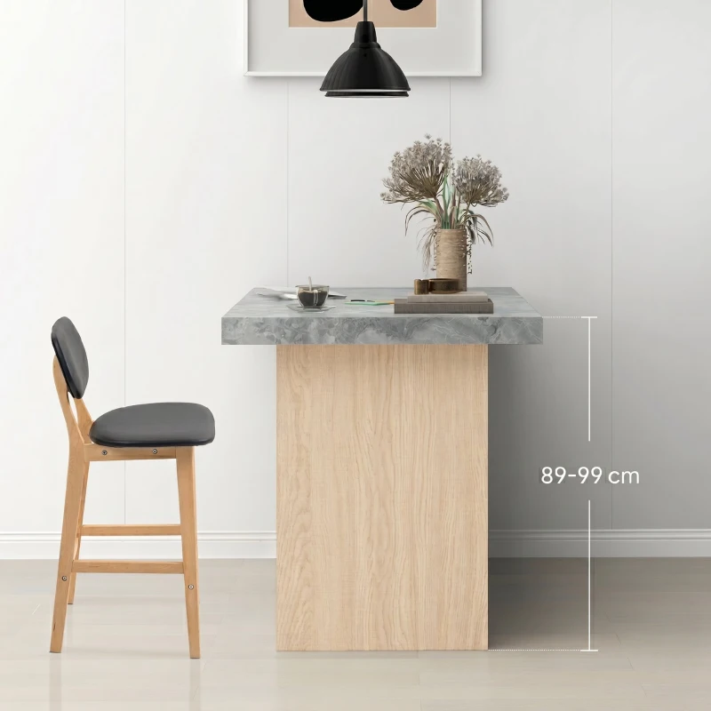 HOMCOM Set 2 Scaune de Bar cu spătar, tapițerie din piele ecologică și suport pentru picioare, 42x47x92cm, negru