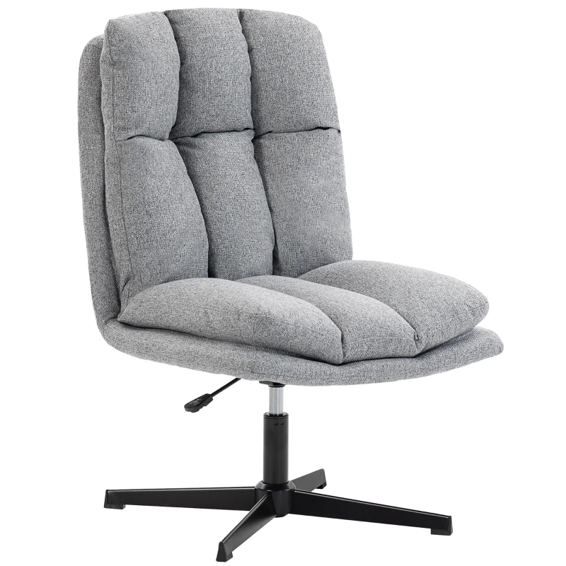 HOMCOM Sedia per Soggiorno Girevole in Tessuto Effetto Lino e Metallo, 63x75x92-102 cm, Grigio Chiaro