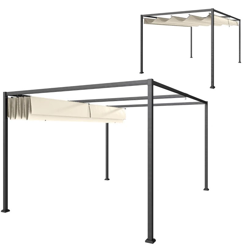 Outsunny Pergolă Gazebo pentru Exterior 3x2 m cu Acoperiș Retractabil din Metal și Poliester, Crem și Gri