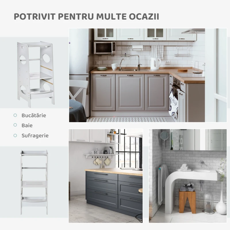 HOMCOM Turn Montessorian pentru Copii 3-6 Ani cu Înălțime Reglabilă din MDF, 40x50x90cm, Gri