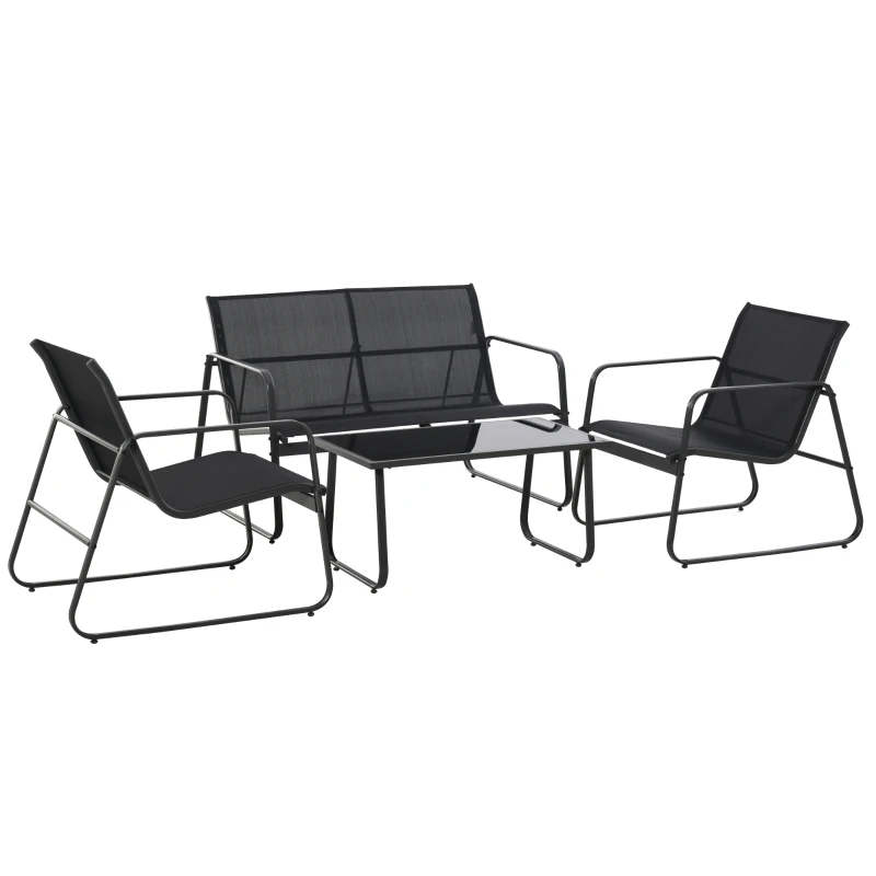 Outsunny Four-Piece Minimalistic Garden Sofa Set - Black