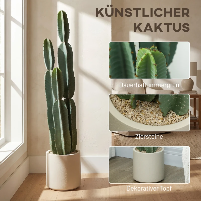 HOMCOM Kunstpflanze Kaktus Pflanzen groß 111 cm künstliche Pflanzen im Topf für Büro Wohnzimmer